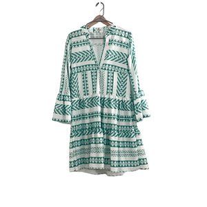 SundayUp Green and White Teired Dress Large